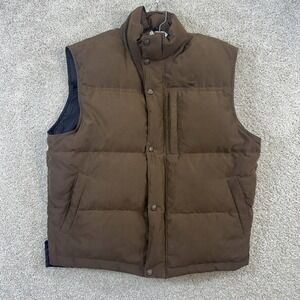 Timberland Puffer Vest Mens Large Brown Duck Down Filled Quilted Outdoor 32458